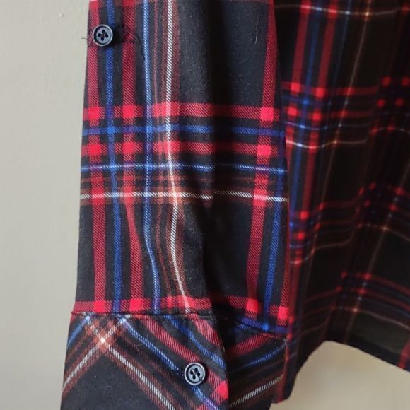 New York Laundry Lightweight Open Drape Front Long Plaid‎ Long Sleeve Top Sz XL - Picture 6 of 14